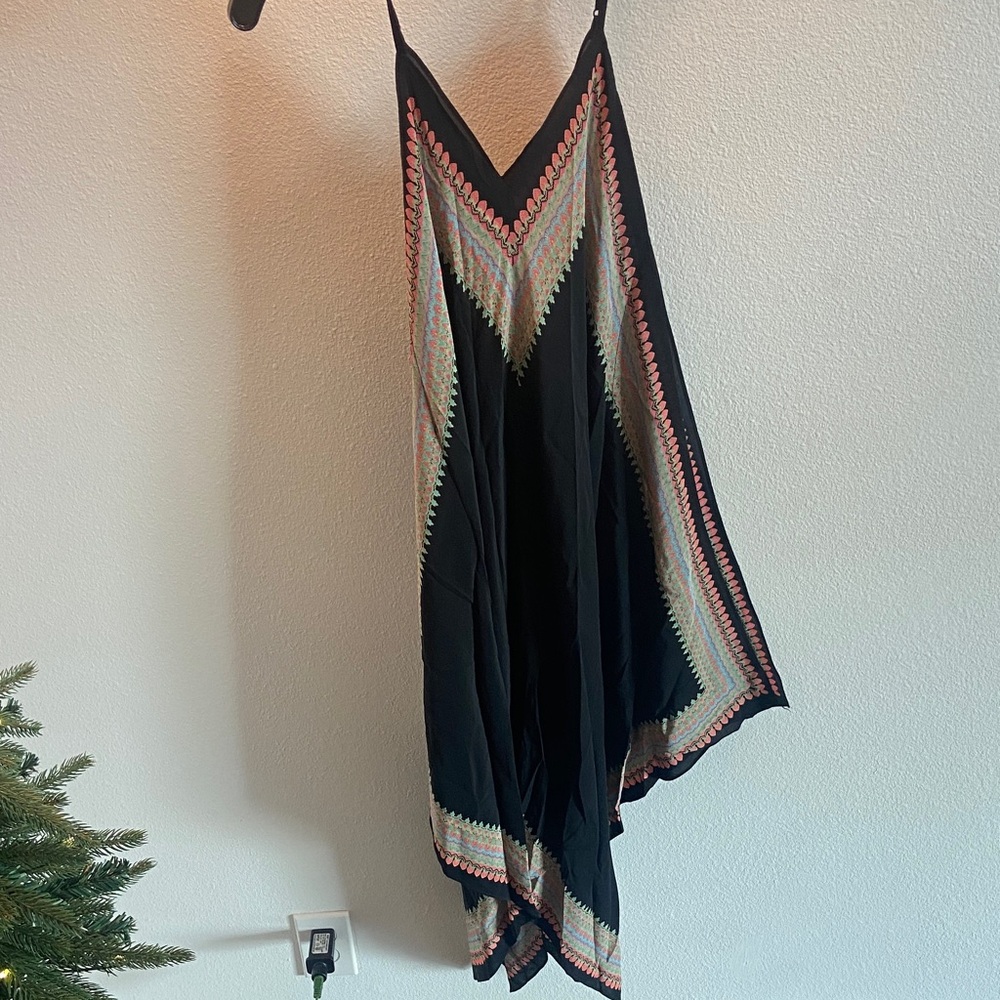 Anthropologie Black bandana Maxi Dress with Colorful Trim